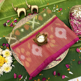 Vriksham Handwoven Pochampally Olive Green & Terracotta With Floral Burst Motifs Ikkat Silk-Cotton Saree-VS4735